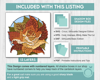 Fall Leaves Rose - 3D Shadow Box Layered SVG DXF EPS (Cutting Files)