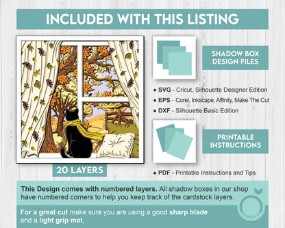 Black Cat with Scarf and Fall Landscape - 3D Shadow Box Layered SVG DXF EPS (Cutting Files)