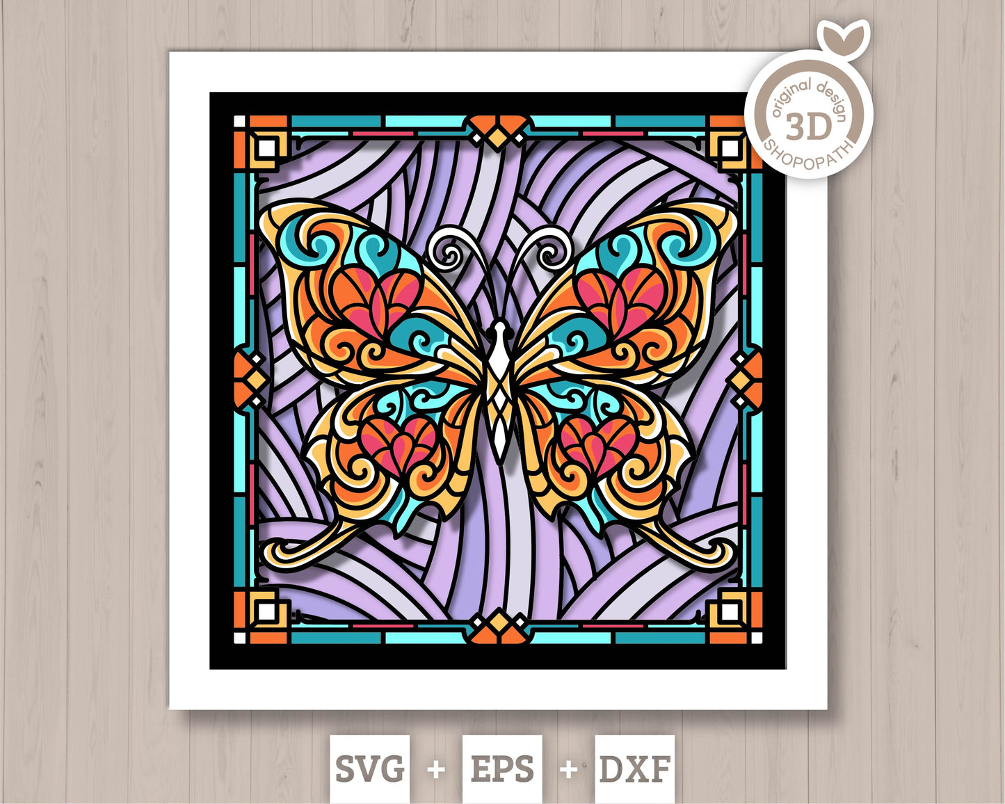 Fantasy Butterfly Stained Glass - 3D Shadow Box Layered SVG DXF EPS (Cutting Files)