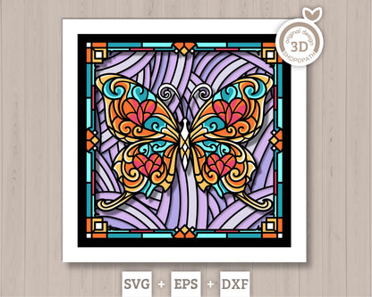 Fantasy Butterfly Stained Glass - 3D Shadow Box Layered SVG DXF EPS (Cutting Files)
