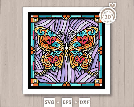 Fantasy Butterfly Stained Glass - 3D Shadow Box Layered SVG DXF EPS (Cutting Files)