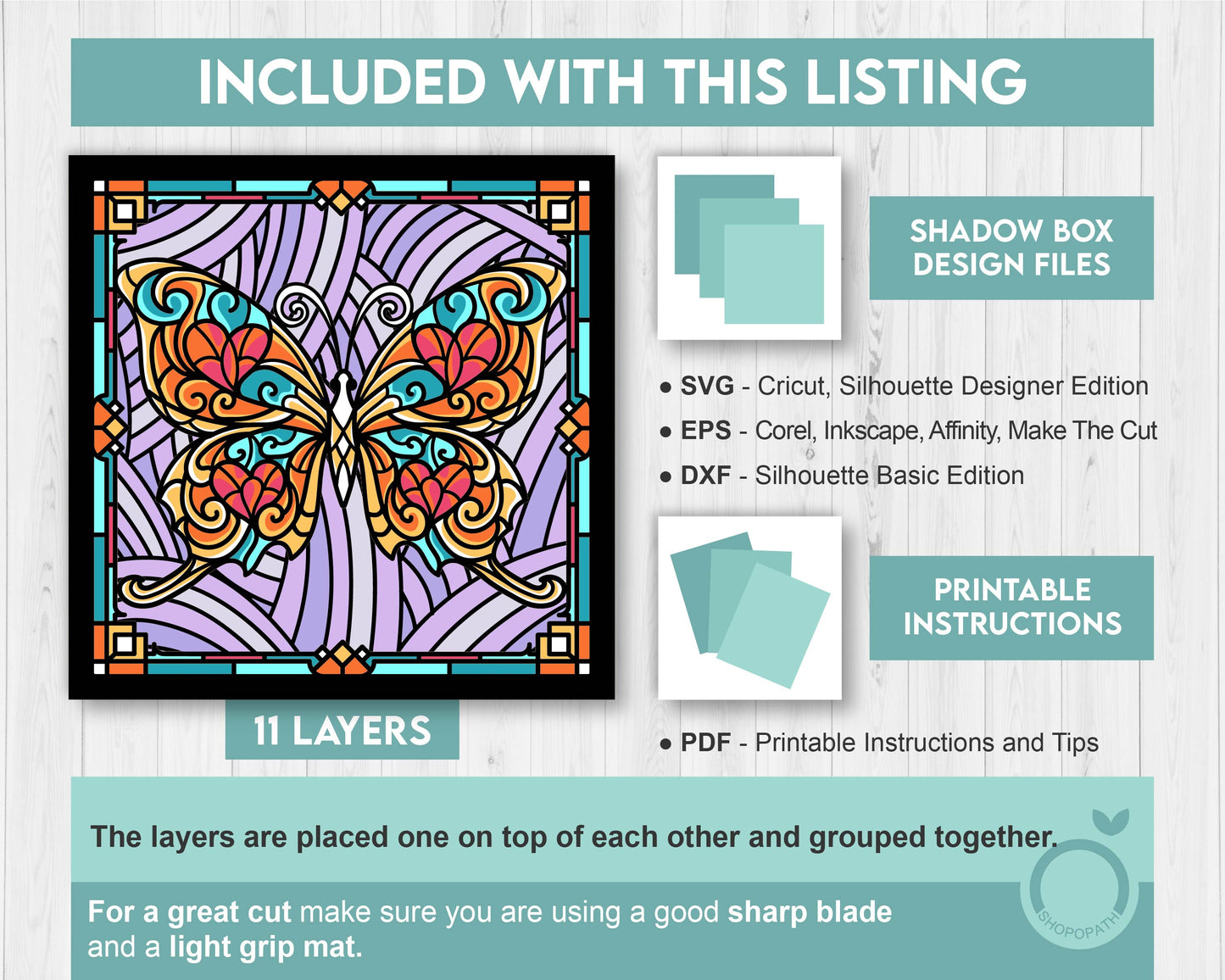 Fantasy Butterfly Stained Glass - 3D Shadow Box Layered SVG DXF EPS (Cutting Files)
