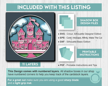 3D Layered Castle SVG EPS, Fantasy Shadow Box, Fairytale Castle 3D Svg Layered Papercut svg, Cricut Silhouette