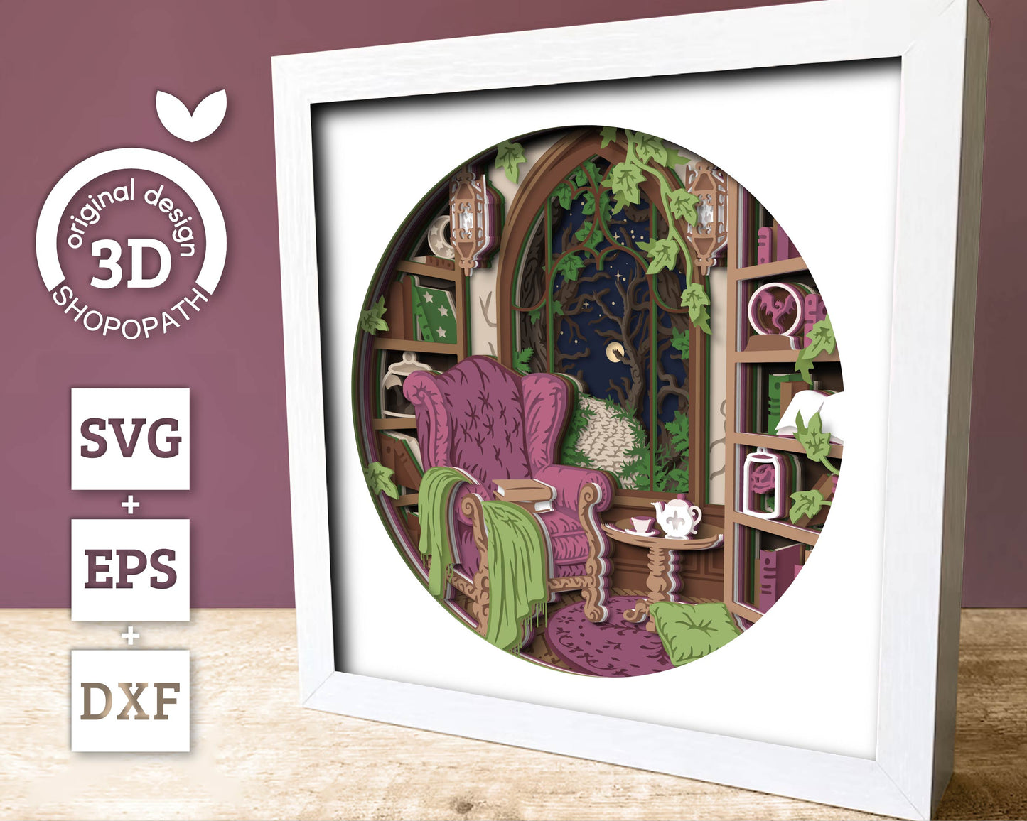 Fantasy Reading Nook - 3D Shadow Box Layered SVG DXF EPS (Cutting Files)