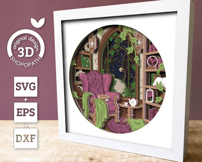 Fantasy Reading Nook - 3D Shadow Box Layered SVG DXF EPS (Cutting Files)