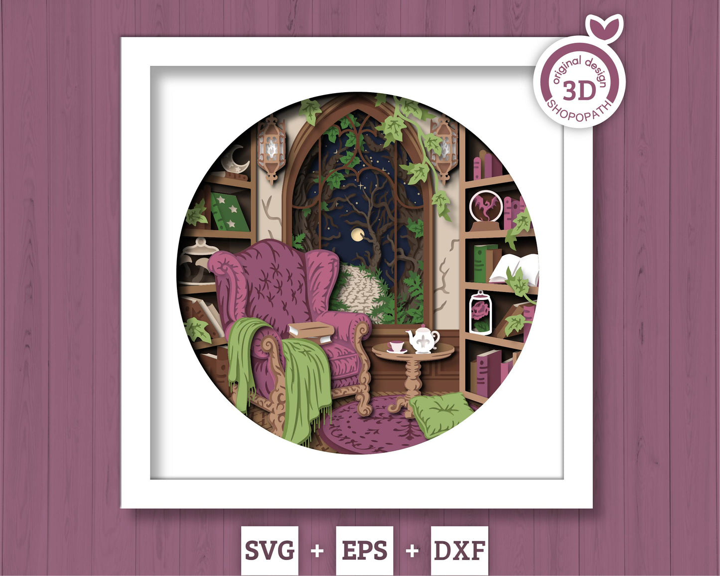 Fantasy Reading Nook - 3D Shadow Box Layered SVG DXF EPS (Cutting Files)