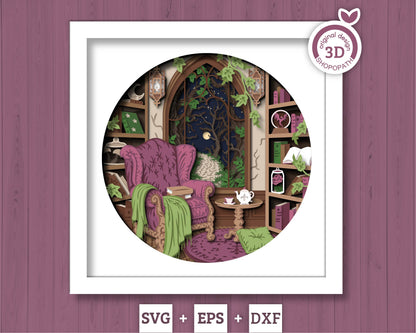 Fantasy Reading Nook - 3D Shadow Box Layered SVG DXF EPS (Cutting Files)