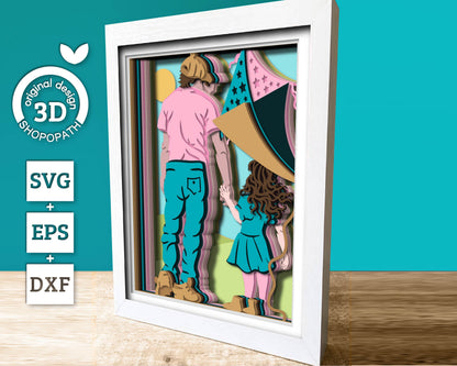 3D SVG Father And Daughter Shadow Box, 3D 8x10inch Layered SVG, Playtime 3D svg, Layered Father's Day 3d svg, Dad 3D Svg, Cricut Silhouette