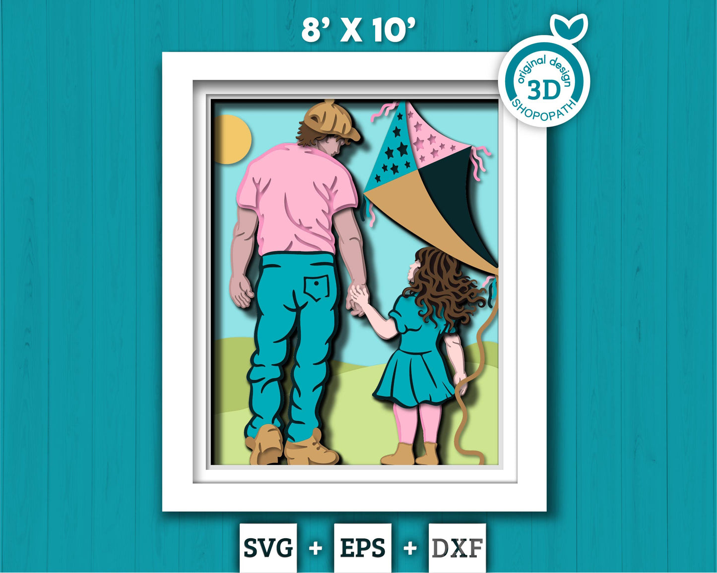 3D SVG Father And Daughter Shadow Box, 3D 8x10inch Layered SVG, Playtime 3D svg, Layered Father's Day 3d svg, Dad 3D Svg, Cricut Silhouette