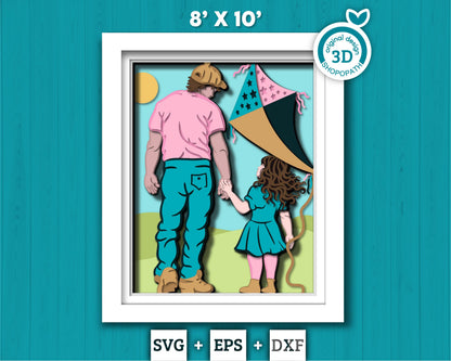 3D SVG Father And Daughter Shadow Box, 3D 8x10inch Layered SVG, Playtime 3D svg, Layered Father's Day 3d svg, Dad 3D Svg, Cricut Silhouette