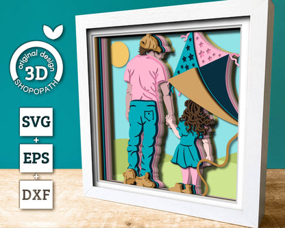 Father Daughter Flying Kite - 3D Shadow Box Layered SVG DXF EPS (Cutting Files)