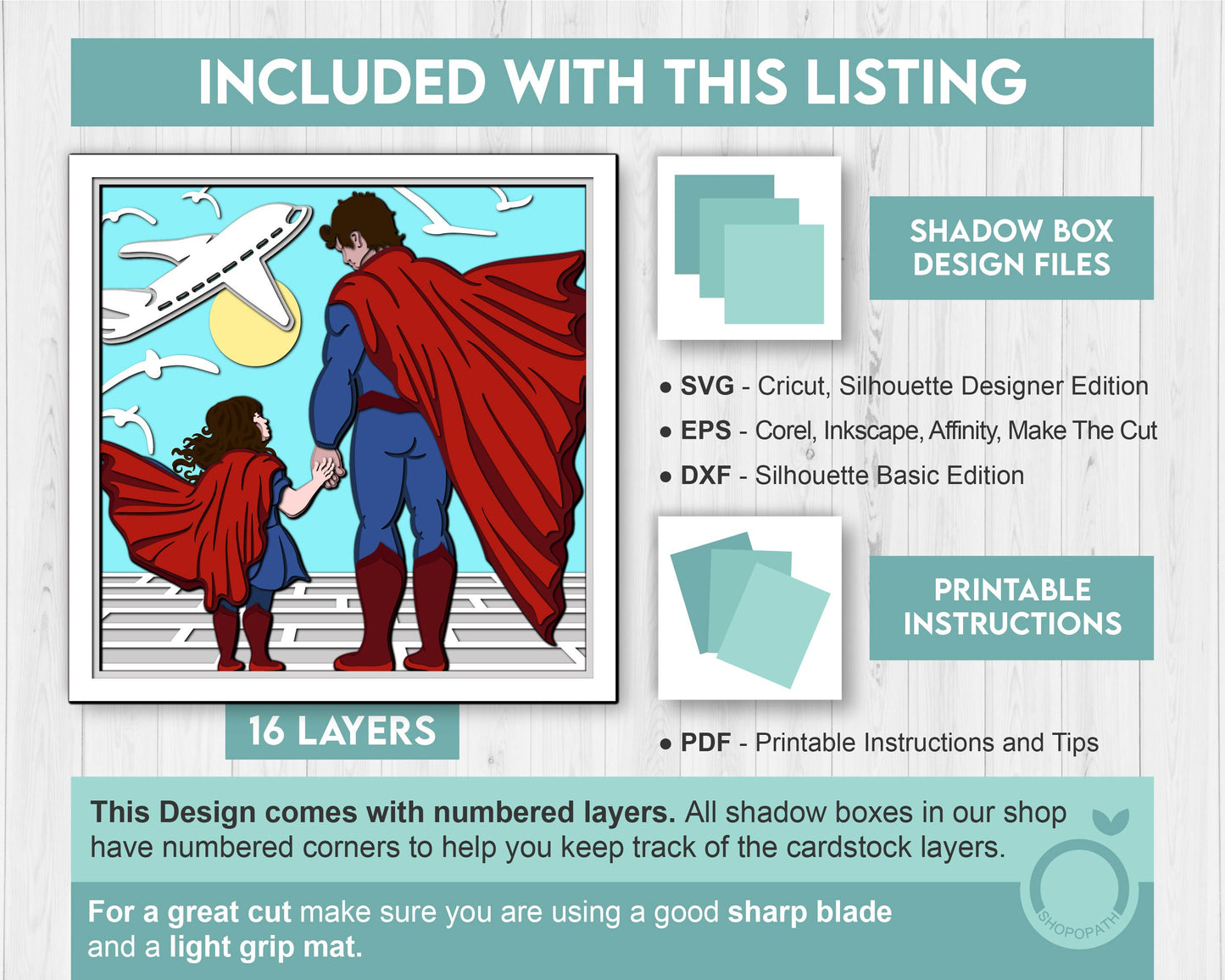 Superhero Father and Daughter - 3D Shadow Box Layered SVG DXF EPS (Cutting Files)