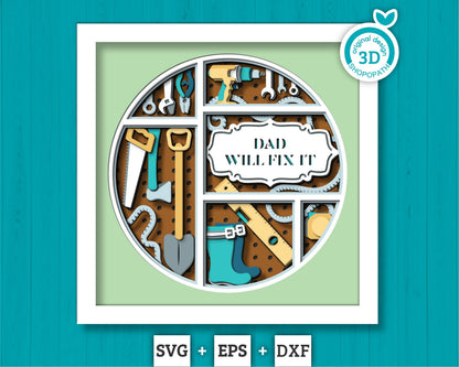 Father's Day Tools Pegboard - 3D Shadow Box Layered SVG DXF EPS (Cutting Files)