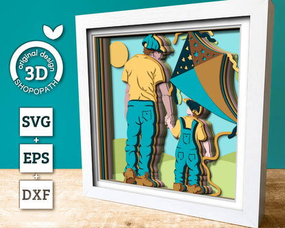 Father and Son Flying Kite - 3D Shadow Box Layered SVG DXF EPS (Cutting Files)