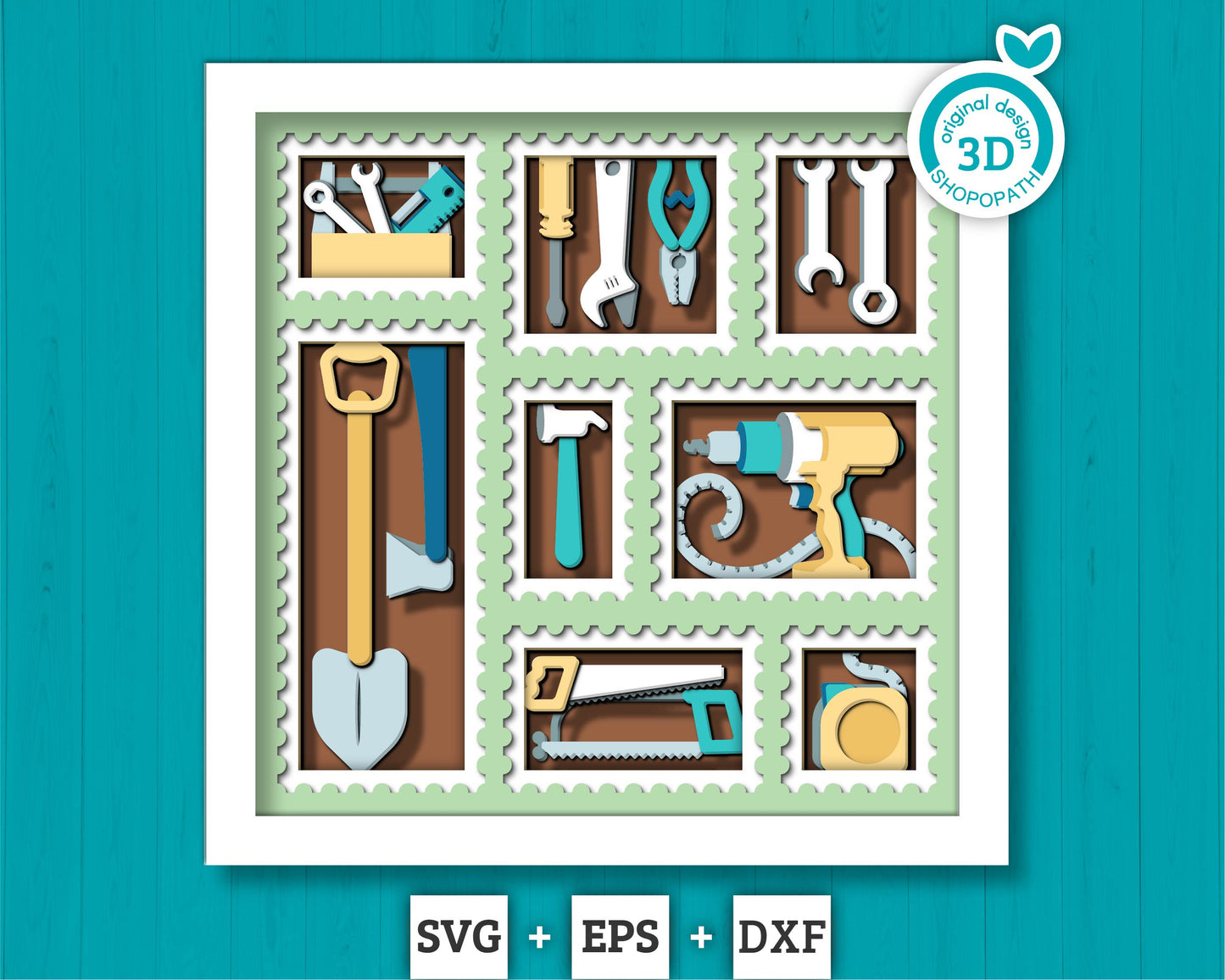 Workshop Tools Stamps - 3D Shadow Box Layered SVG DXF EPS (Cutting Files)