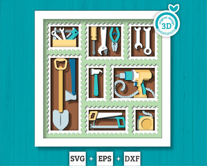 Workshop Tools Stamps - 3D Shadow Box Layered SVG DXF EPS (Cutting Files)
