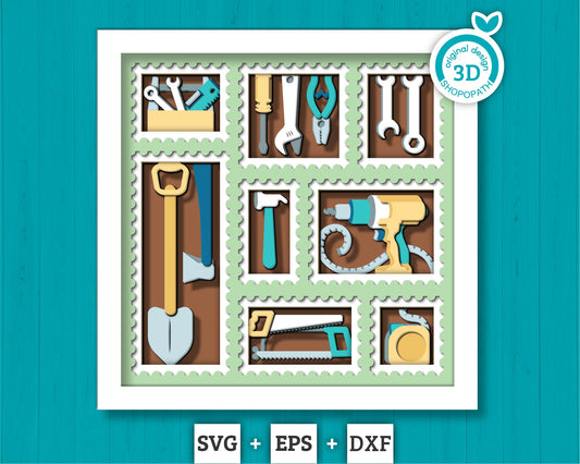 Workshop Tools Stamps - 3D Shadow Box Layered SVG DXF EPS (Cutting Files)