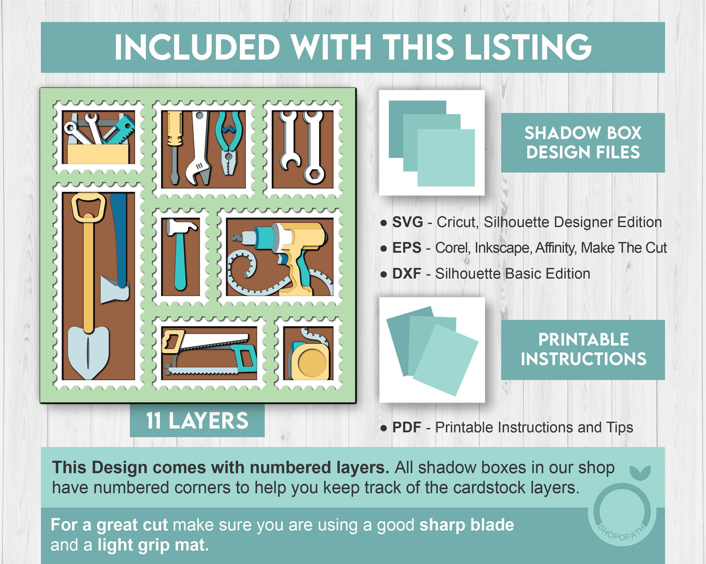Workshop Tools Stamps - 3D Shadow Box Layered SVG DXF EPS (Cutting Files)