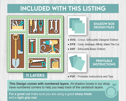 Workshop Tools Stamps - 3D Shadow Box Layered SVG DXF EPS (Cutting Files)
