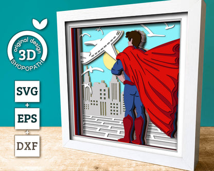 Superhero Dad - 3D Shadow Box Layered SVG DXF EPS (Cutting Files)