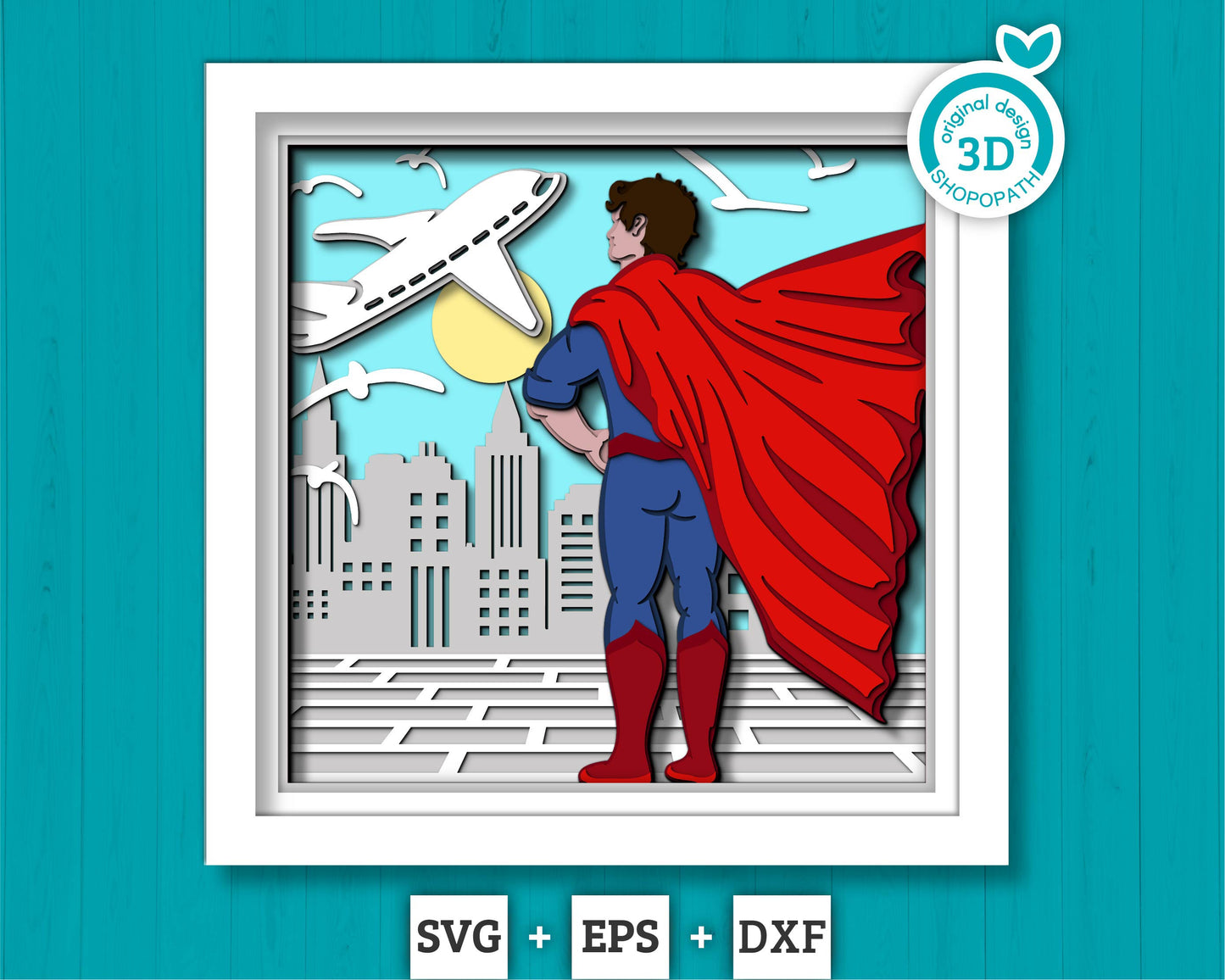 Superhero Dad - 3D Shadow Box Layered SVG DXF EPS (Cutting Files)