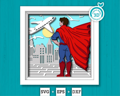 Superhero Dad - 3D Shadow Box Layered SVG DXF EPS (Cutting Files)