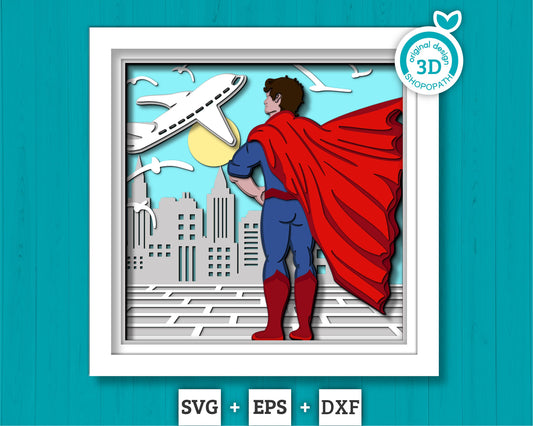 Superhero Dad - 3D Shadow Box Layered SVG DXF EPS (Cutting Files)