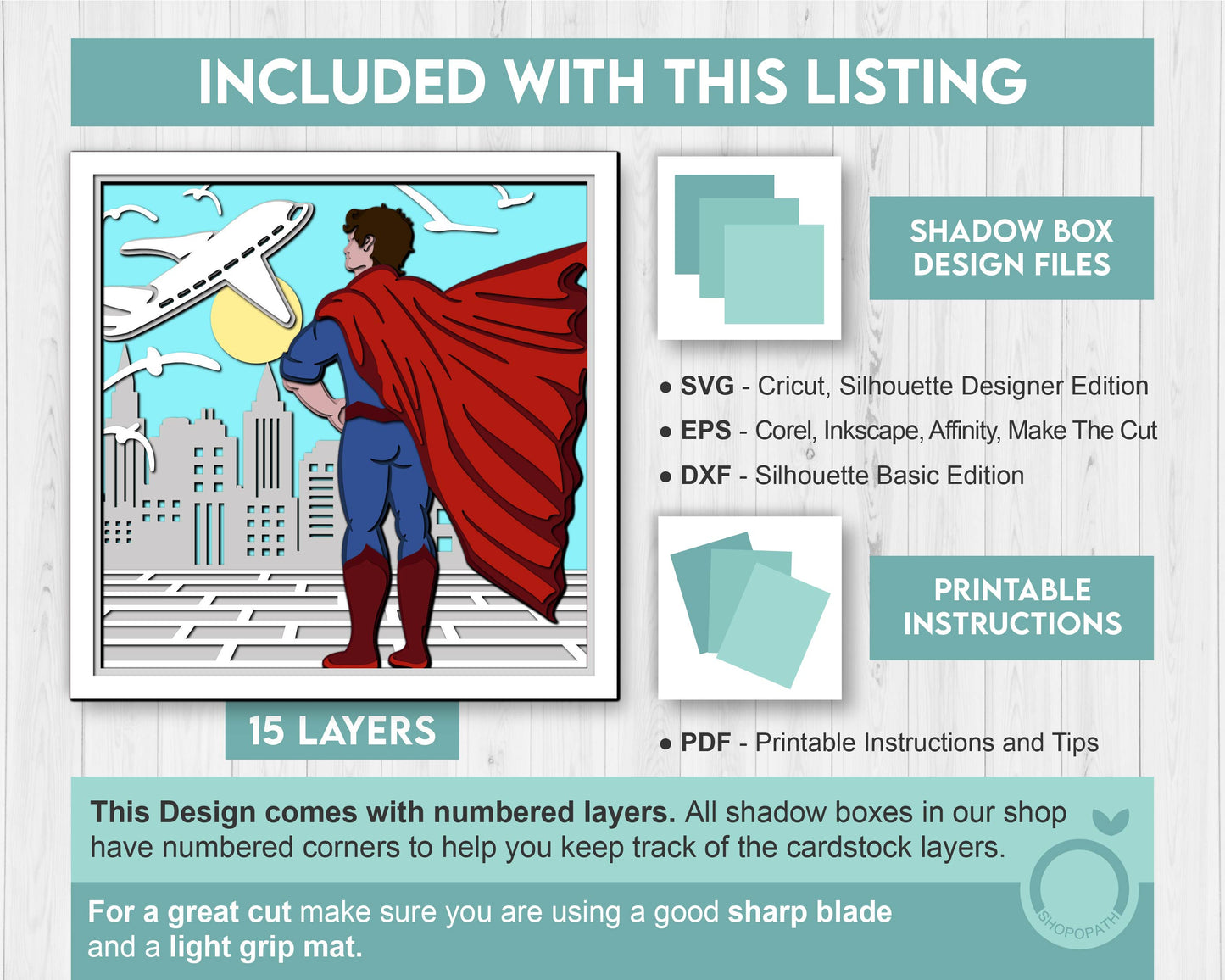 Superhero Dad - 3D Shadow Box Layered SVG DXF EPS (Cutting Files)