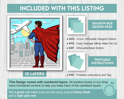 Superhero Dad - 3D Shadow Box Layered SVG DXF EPS (Cutting Files)