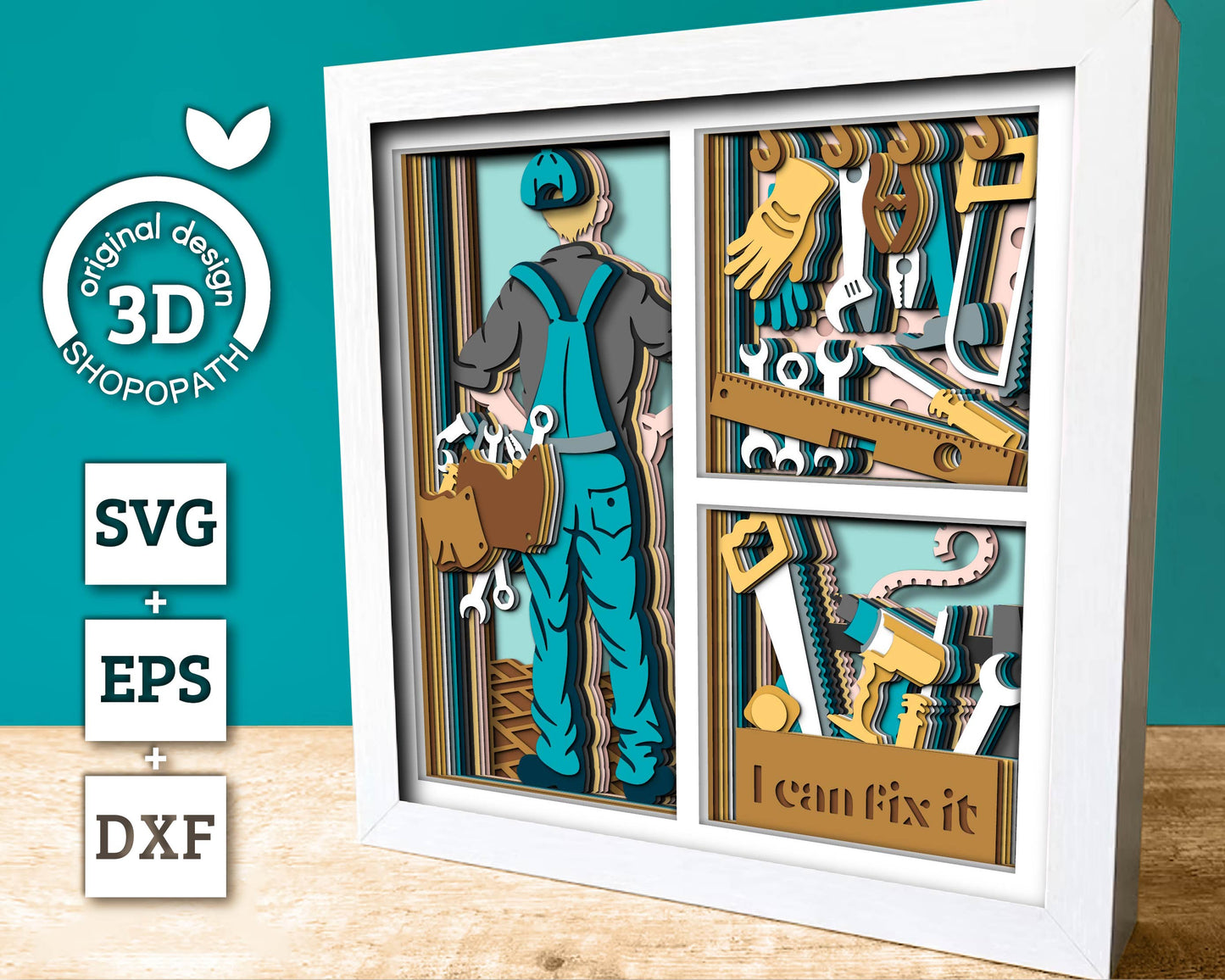 Father's Day Handyman with Tools - 3D Shadow Box Layered SVG DXF EPS (Cutting Files)
