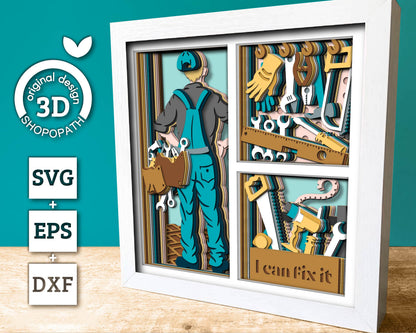 Father's Day Handyman with Tools - 3D Shadow Box Layered SVG DXF EPS (Cutting Files)