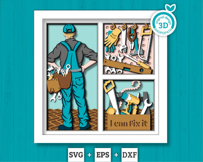 Father's Day Handyman with Tools - 3D Shadow Box Layered SVG DXF EPS (Cutting Files)