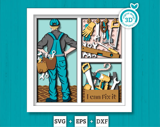 Father's Day Handyman with Tools - 3D Shadow Box Layered SVG DXF EPS (Cutting Files)