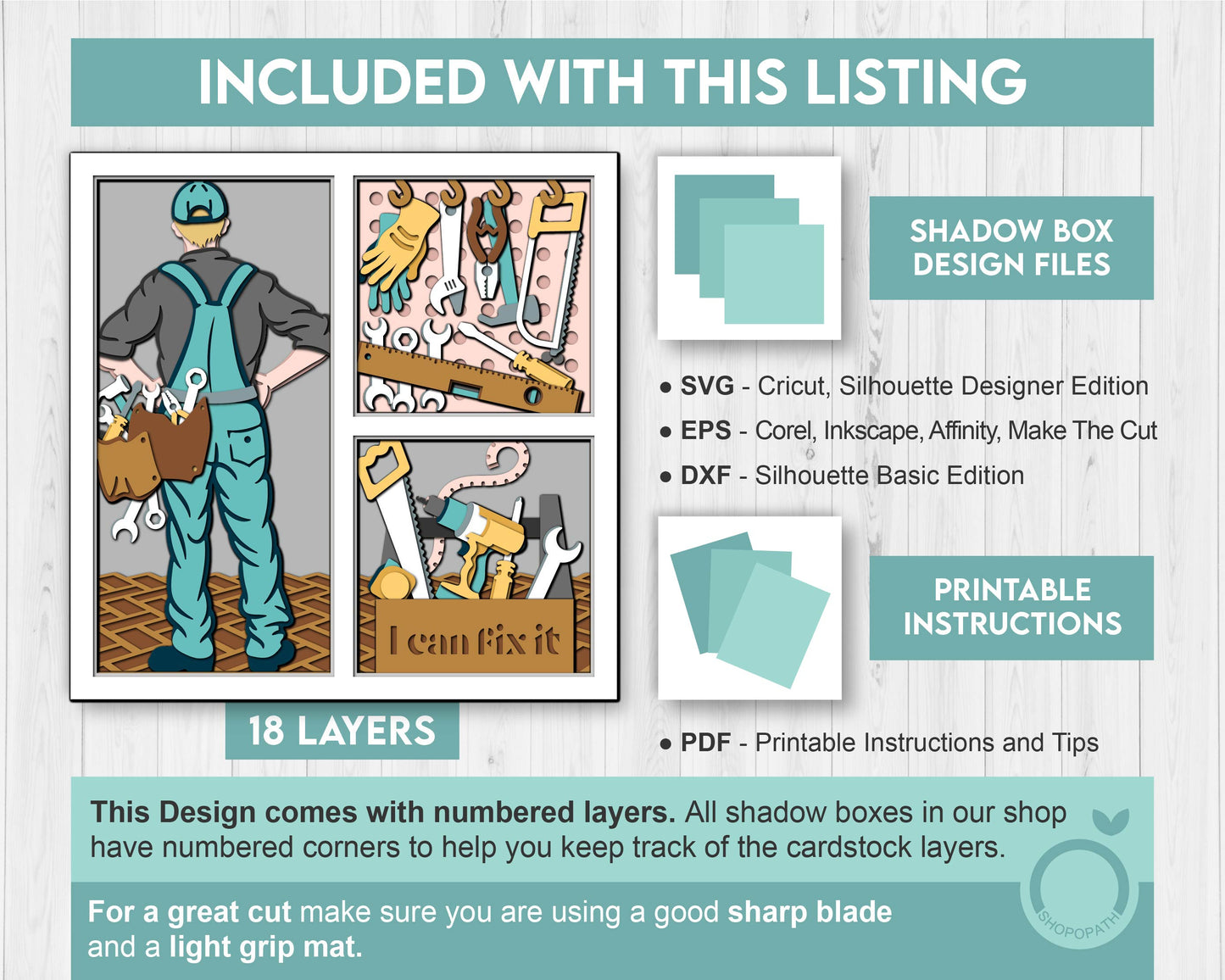 Father's Day Handyman with Tools - 3D Shadow Box Layered SVG DXF EPS (Cutting Files)