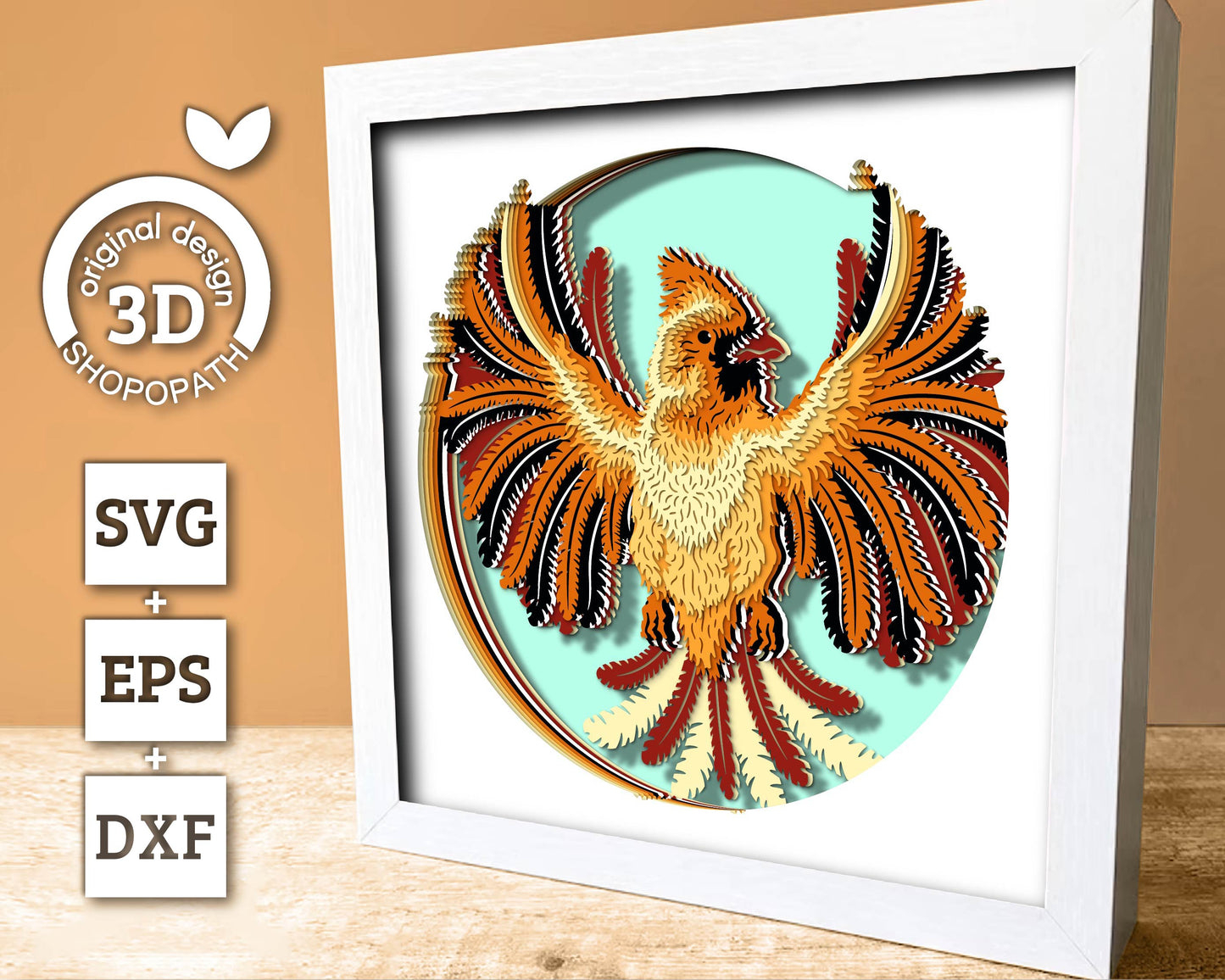 Female Cardinal Round - 3D Shadow Box Layered SVG DXF EPS (Cutting Files)
