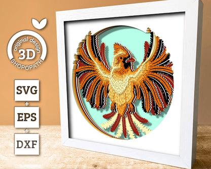Female Cardinal Round - 3D Shadow Box Layered SVG DXF EPS (Cutting Files)