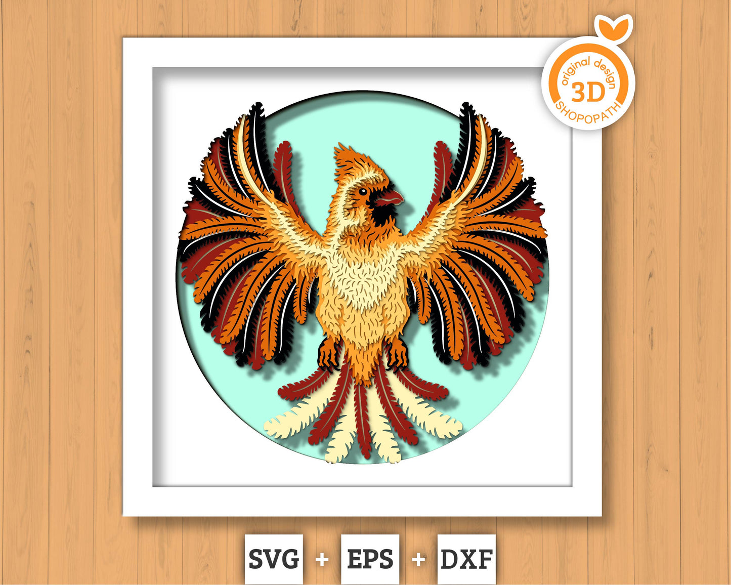 Female Cardinal Round - 3D Shadow Box Layered SVG DXF EPS (Cutting Files)