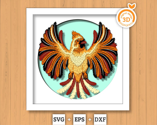 Female Cardinal Round - 3D Shadow Box Layered SVG DXF EPS (Cutting Files)
