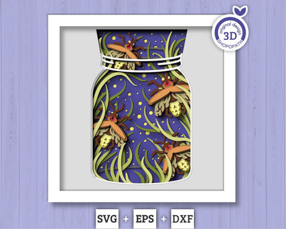 3D Firefly Shadow Box SVG, Firefly Layered  SVG, Firefly 3D Svg, Spring 3d svg, Fantasy Shadow Box Layered Papercut svg, Cricut Silhouette