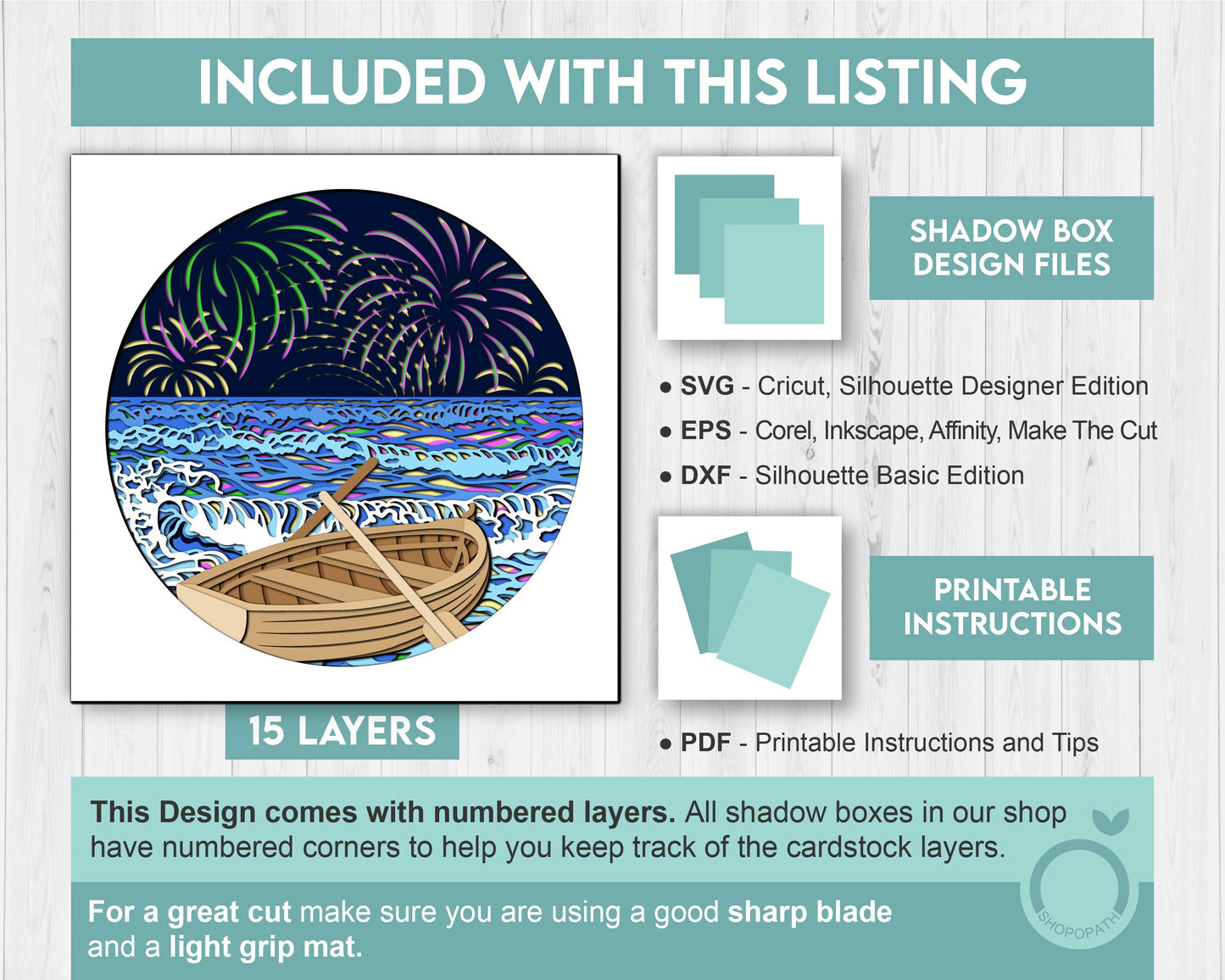 3D SVG Fireworks Shadow Box, Fireworks 3D Svg, 4th of July 3d Svg, Sea 3D svg, Summer 3d Svg, Waves 3d svg, Night 3d SVG Cricut Silhouette