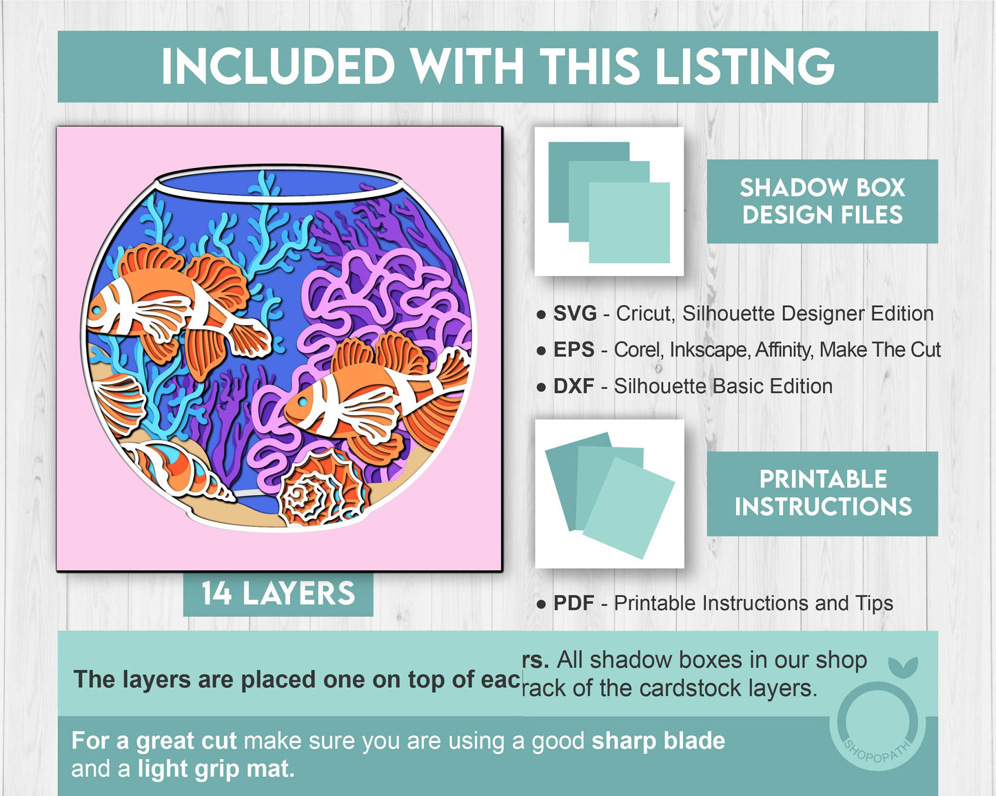 3D Fish Aquarium Shadow Box SVG, Sea Shadow Box, Clown Fish, Starfish, Seahorse 3D Svg, Sea Creatures 3d Svg, Nautical svg Cricut Silhouette