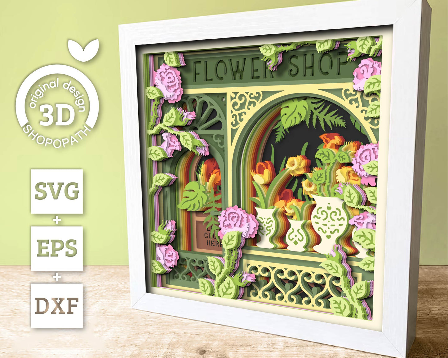 Flower Shop Shadow Box 3D SVG With Layered Tulips Roses and Daffodil Flowers For Cricut and Silhouette DXF EPS