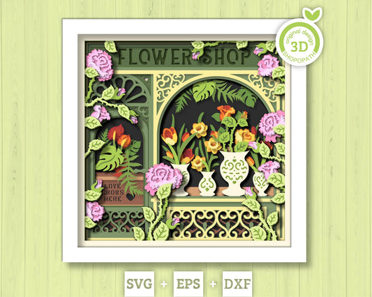 Flower Shop Shadow Box 3D SVG With Layered Tulips Roses and Daffodil Flowers For Cricut and Silhouette DXF EPS
