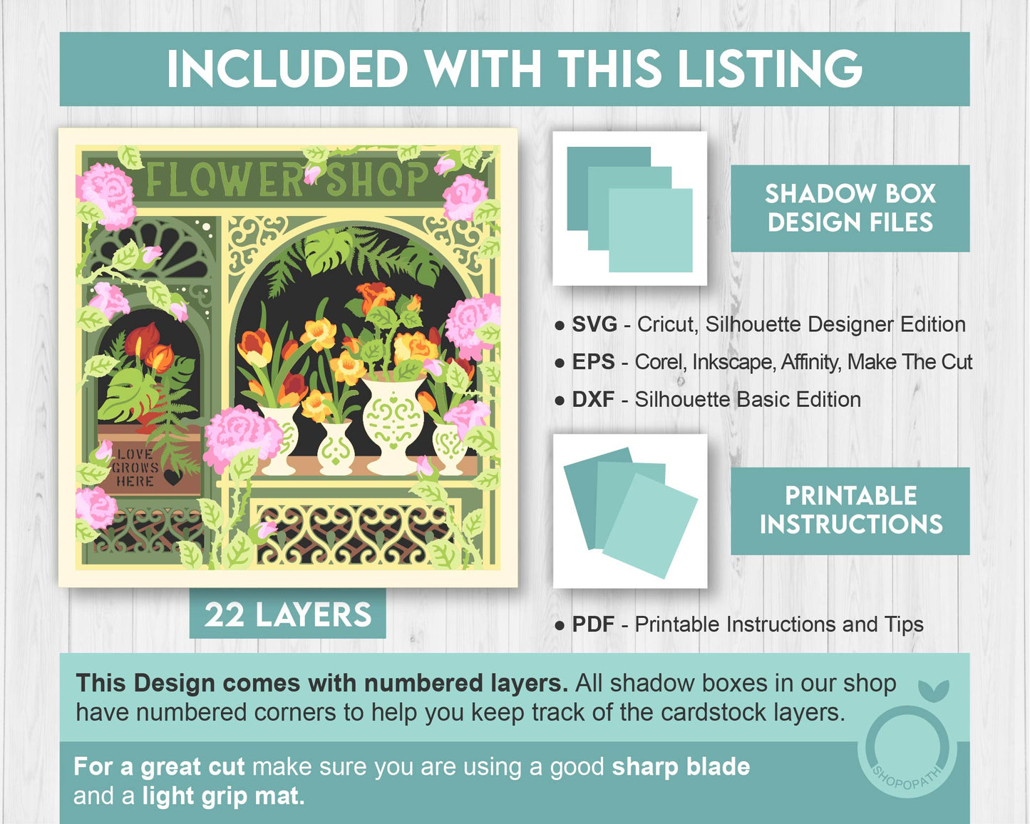 Flower Shop Shadow Box 3D SVG With Layered Tulips Roses and Daffodil Flowers For Cricut and Silhouette DXF EPS