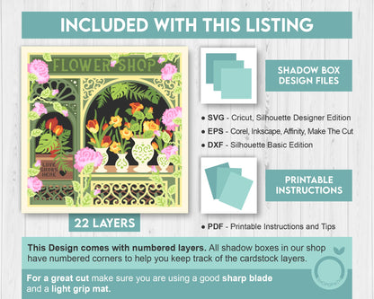 Flower Shop Shadow Box 3D SVG With Layered Tulips Roses and Daffodil Flowers For Cricut and Silhouette DXF EPS