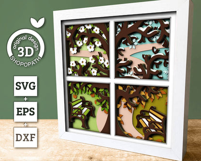 3D SVG Four Seasons Shadow Box, Layered Winter SVG, Winter Shadow Box, Spring, Summer, Fall 3D Svg, Tree Shadow Box Svg, Cricut Silhouette