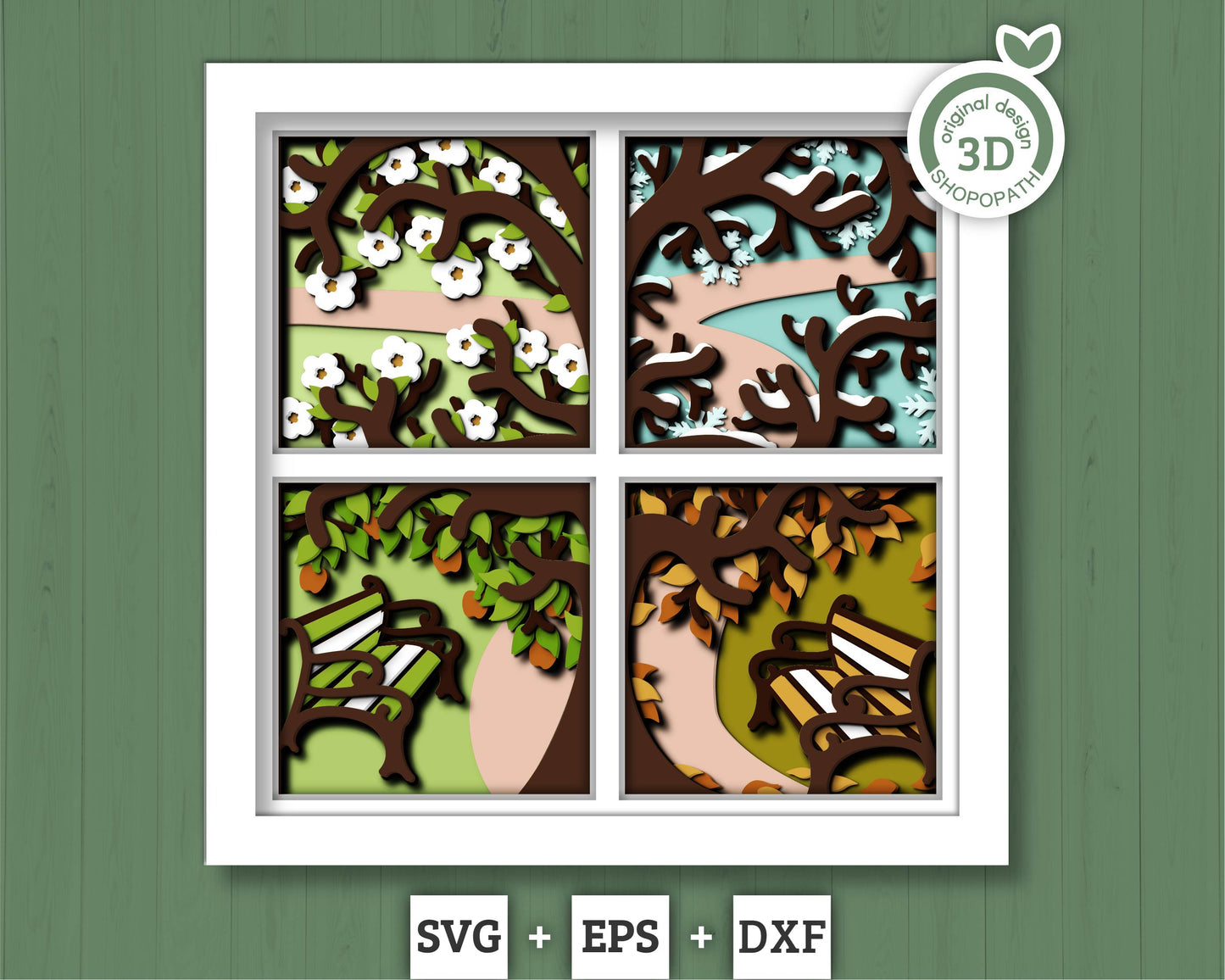 3D SVG Four Seasons Shadow Box, Layered Winter SVG, Winter Shadow Box, Spring, Summer, Fall 3D Svg, Tree Shadow Box Svg, Cricut Silhouette
