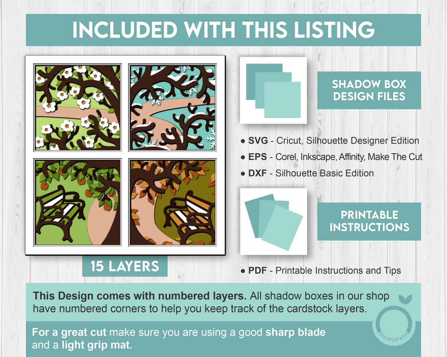 3D SVG Four Seasons Shadow Box, Layered Winter SVG, Winter Shadow Box, Spring, Summer, Fall 3D Svg, Tree Shadow Box Svg, Cricut Silhouette
