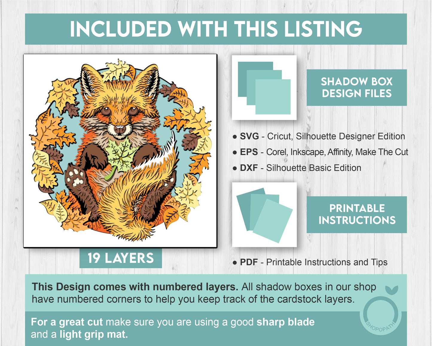 Baby Fox with Fall Leaves - 3D Shadow Box Layered SVG DXF EPS (Cutting Files)