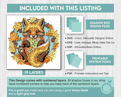 Baby Fox with Fall Leaves - 3D Shadow Box Layered SVG DXF EPS (Cutting Files)